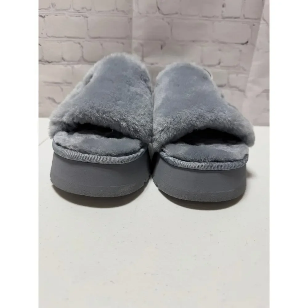 UGG Disco Slide Platform Slipper Sz 10 Color Ash Fog Sheepskin Upper And Insole